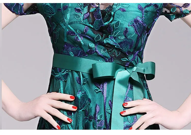 Новинка года; летнее женское Сетчатое платье с цветочной вышивкой; кружевное платье с бантом в стиле пэчворк с v-образным вырезом и высокой талией; Vestido Lady Sales D94817Z