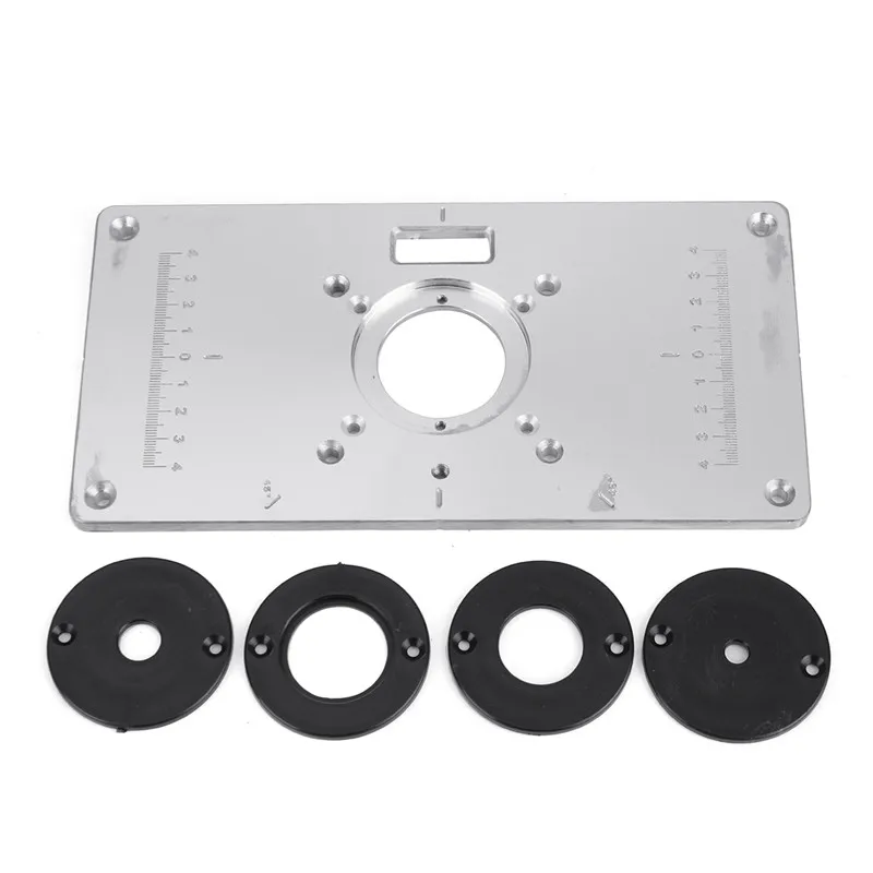 

Aluminum Metal Router Table Insert Plate +4pcs Ring 234*120mm For DIY Woodworking Tool Wood Router Trimmer Model Engrave Machine