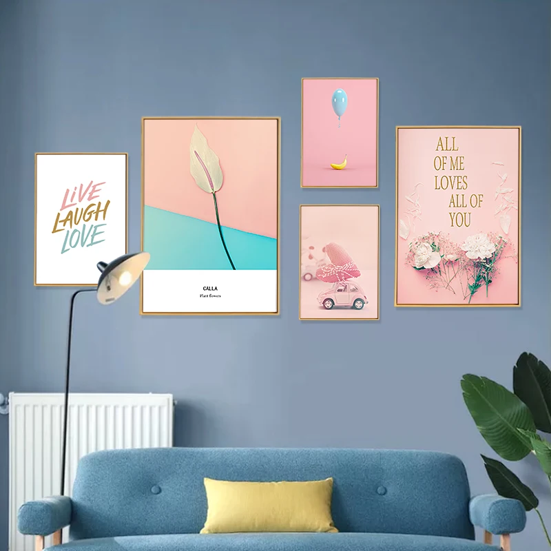 Pink Scenery Wall Art Canvas Painting Flowers Perfume Nordic Poster Pictures For Living Room Love Prints Home Decor Unframed