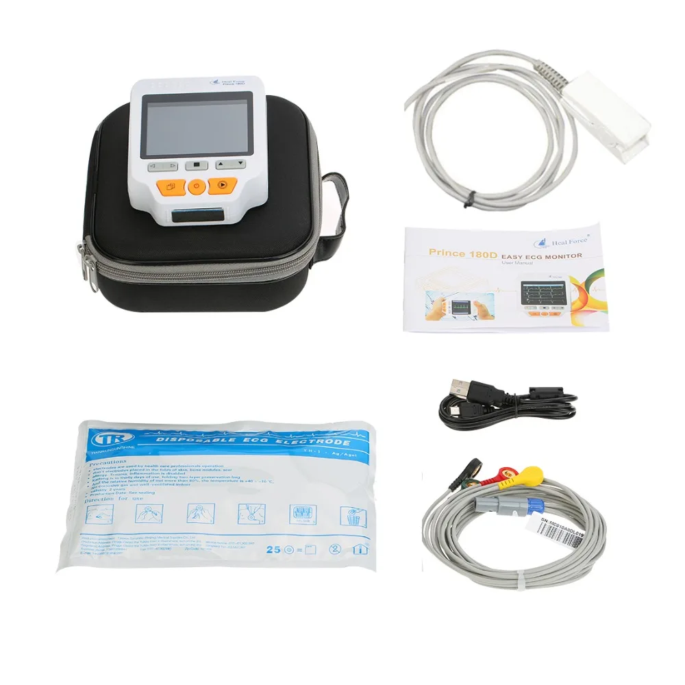 

Heal Force Prince 180D Easy Handheld ECG Monitoring Machine Mini Portable LCD Electrocardiogram Heart Monitor Health Care +SPO2