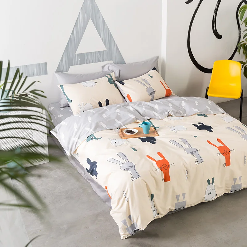 Waliicorners Cartoon 100% Cotton Bedding Set cute cat Duvet Cover Sets Soft Bed Linen Flat Bed Sheet Set Pillowcase 4PCS bed cover 55 5T6A5547