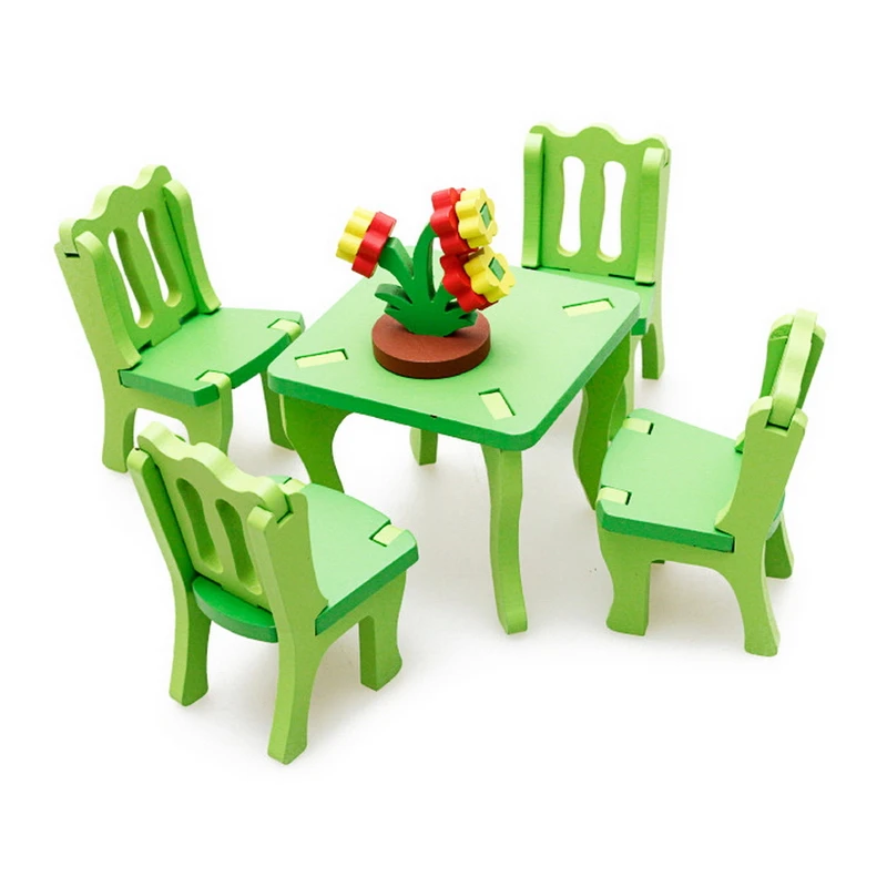 1 set Dollhouse Miniature Furniture Wooden Toy 3D DIY Dolls House Assembly Furniture Toys