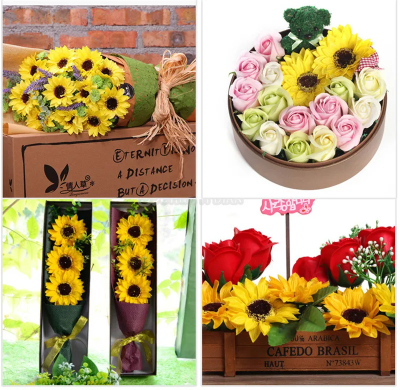 sunflower artificial flowers for wedding Soap Flower Head home decoration accessories Collocation Flower Shop Supplies JX011 (5)