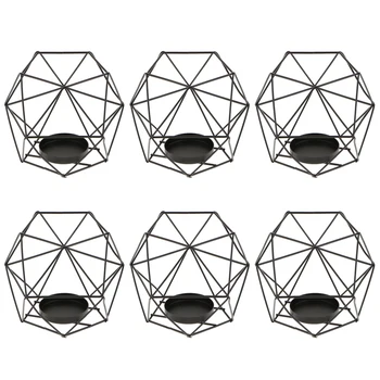 

6Pcs 3D Geometric Wedding Candlestick Votive Candle Tealight Holder Black