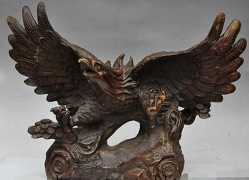

WBY+++ free shipping china fengshui bronze Pine animal Eagle Hawk bird king Unfold Wing flying statue
