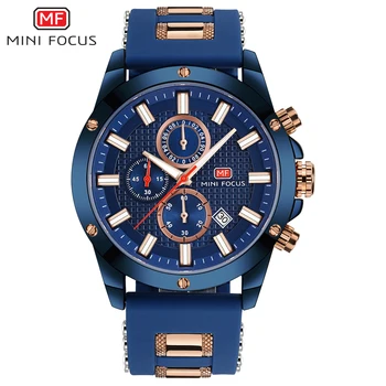 

MINI FOCUS Men's Hot Blue Quartz Watches Army Sports Silicone Chronograph Waterproof Wristwatch Man Relogios Luminous 0089Blue