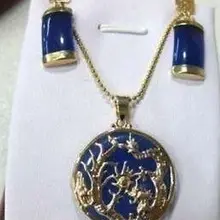 > Красивые золотые пластины синие серьги с нефритом кулон набор