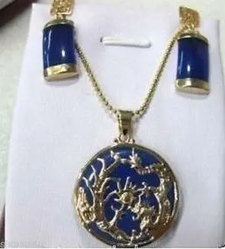 

Free Shipping >>beautiful gold plate blue jade Earrings pendant set