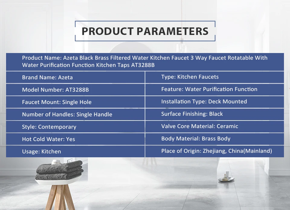 Azeta черный латунный фильтр для воды кухонный кран 3 способа кран вращающийся с функцией очистки воды Кухонные краны AT3288B