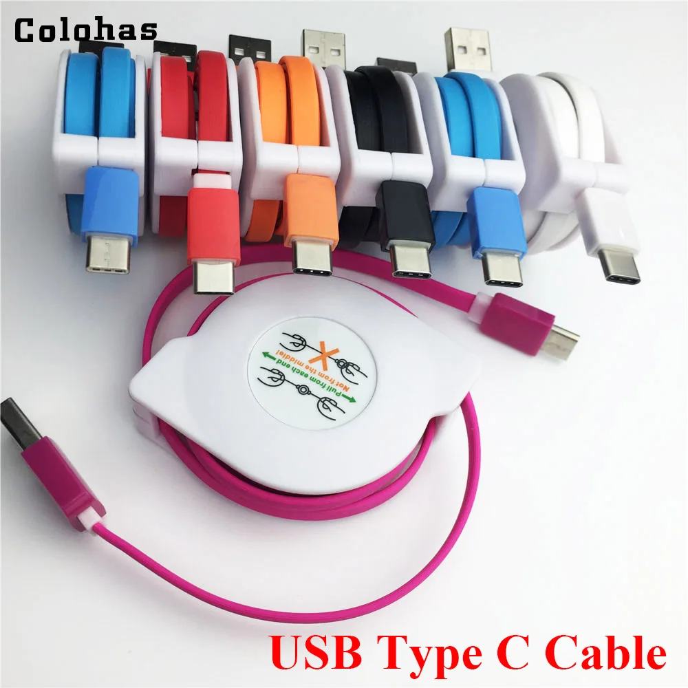 

3FT 6FT Flat Retractable USB Type C Cable For Samsung S8 Plus Xiaomi 4C 4S Huawei P9 Mate 9 Sony Letv LG Data Sync Type C Cable
