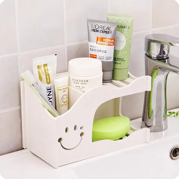 

Bathroom Organizer Brief White Wood Board Cutout Carved Shelf Soap Holder DIY Combination Toothbrush Storage Rack