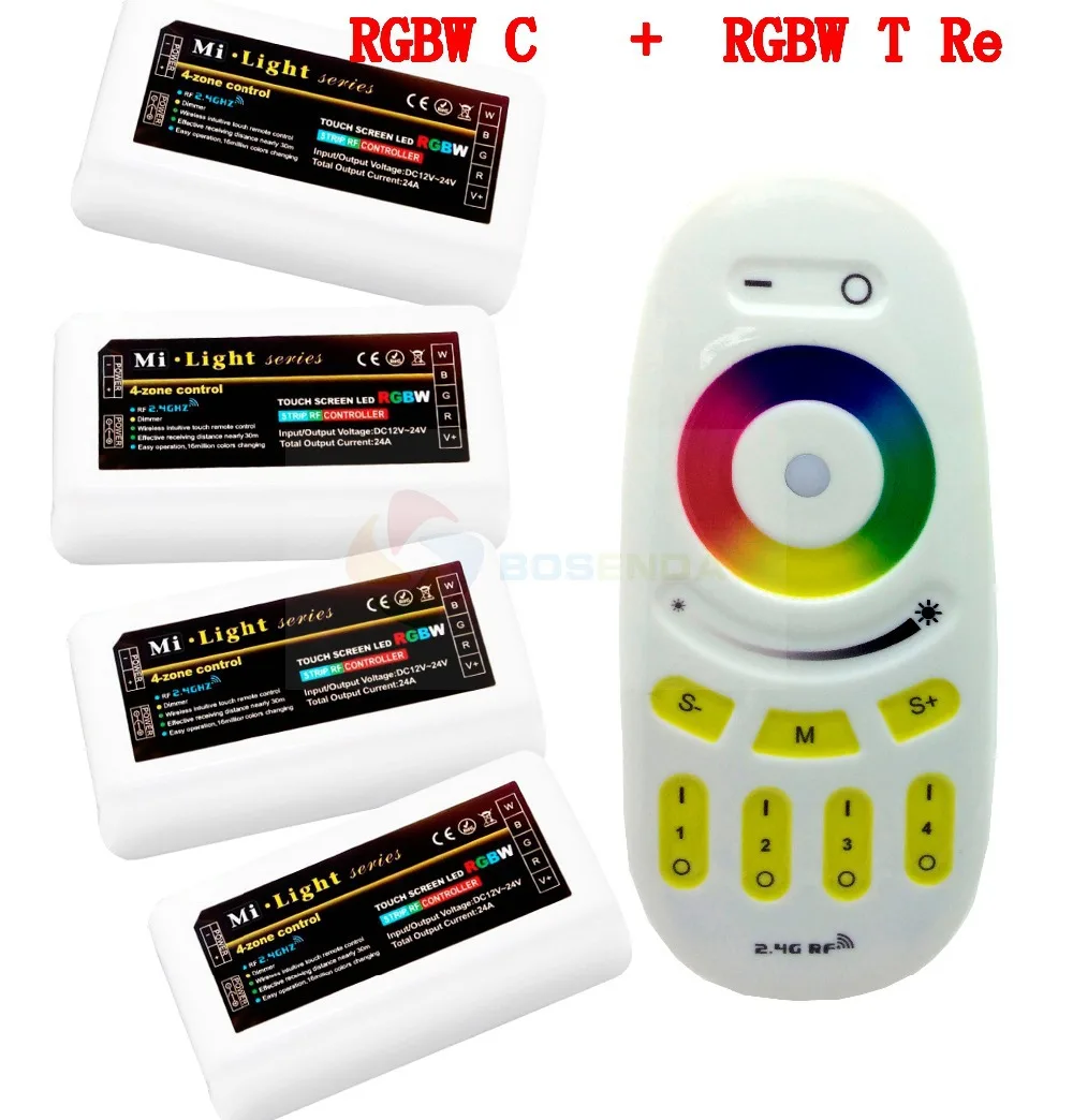 

MiLight WiFi 4-Zone Group Wireless RF Remote Controller + 4 Pcs 2.4G DC12-24V 12A LED DIM/CCT/RGB/RGBW Controller for LED Strip