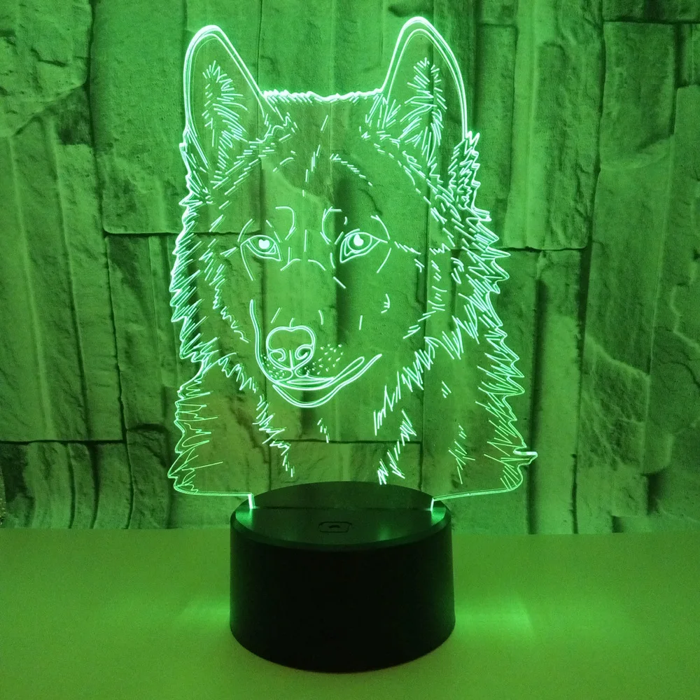 Новинка 3d лампа Wolf с цветным сенсорным дистанционным управлением настольная в