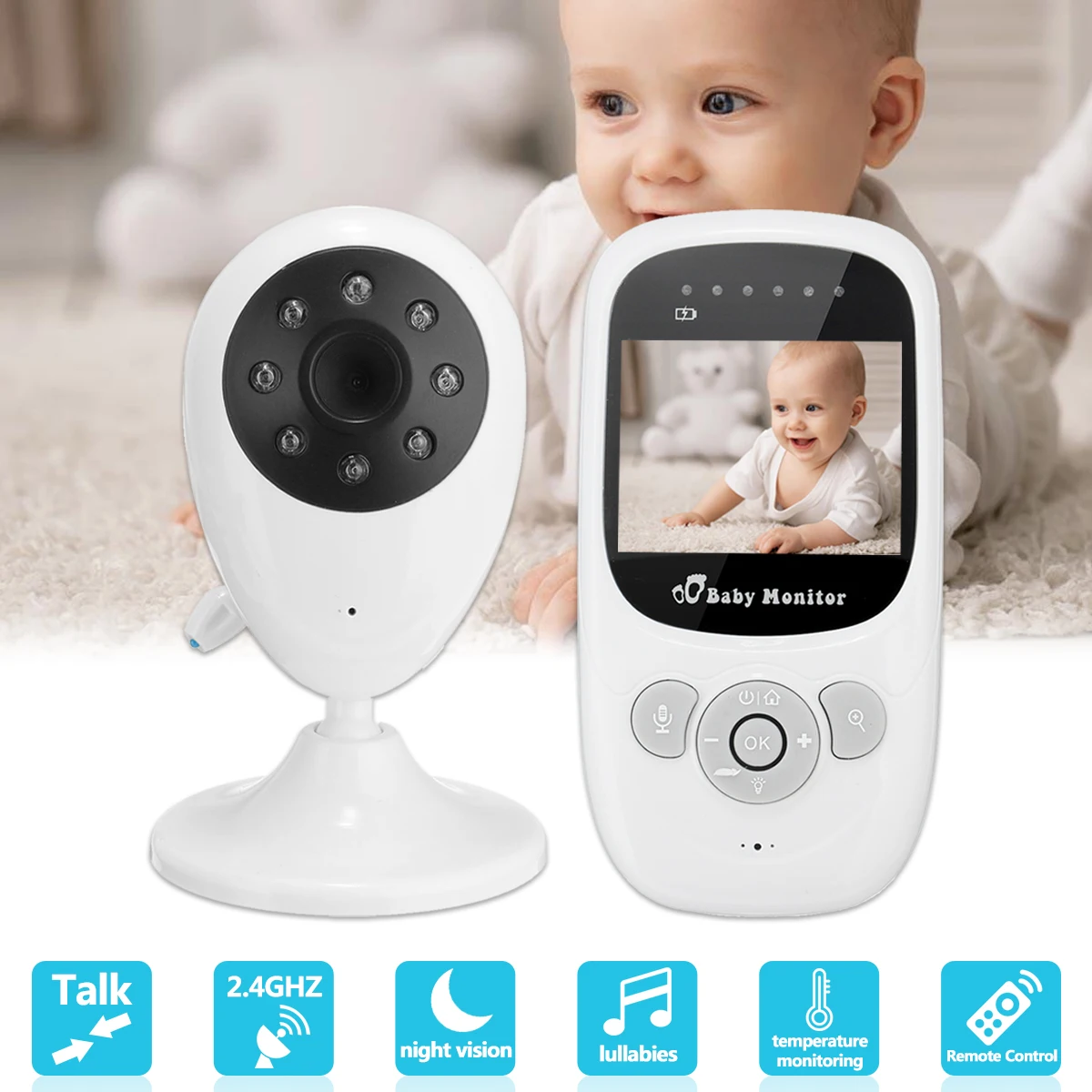 

Wireless 2.4GHz 2.4'' Digital Video Baby Monitor Security Camera Baby Sleeping Monitor Night Vision Temperature Safety Viewer
