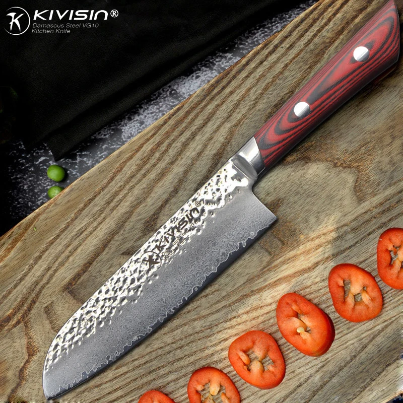 

Kivisin 7 inch Damascus Knife VG10 Japanese Stainless Steel Chef Knives Santoku Slicing Cooking Kitchen Knife