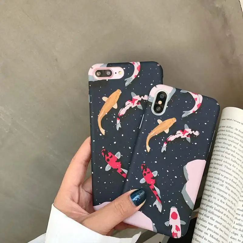 

For iPhone 8 Plus Phone Case Japanese Style Fancy Carp Koi fish Cases For iPhone X XR XS Max 8 7 6 6S Plus 7 Full Hard Cover PC