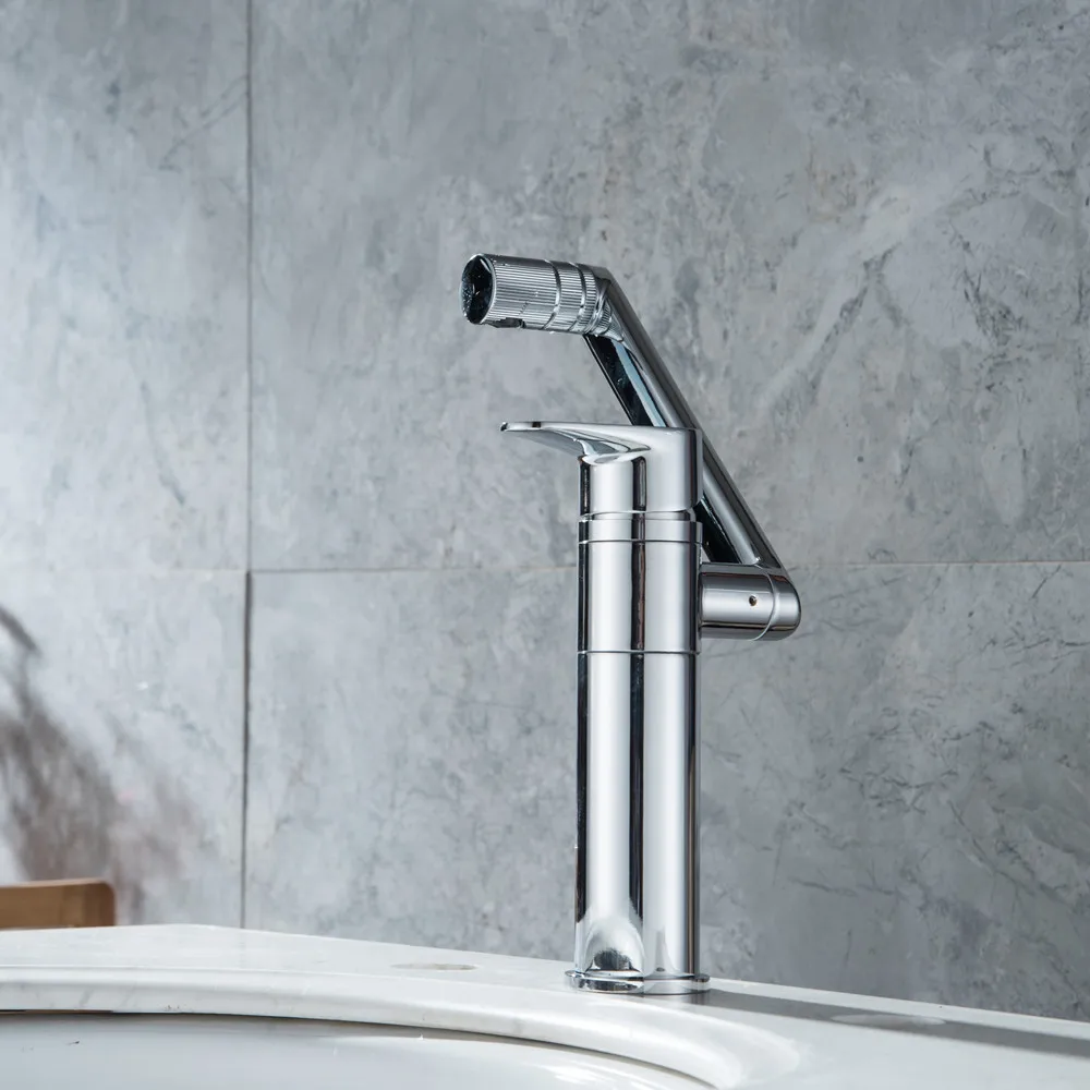 Deck Mounted Modern Chrome Finish Bathroom Hot And Cold Sink Basin Faucet Any Direction Rotating Hot And Cold Sink Water Tap 26