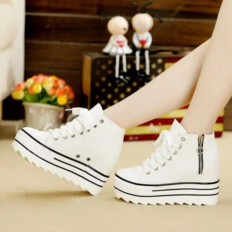 Loisirs Printemps Épaisses Et coréen À Cravate blanc Semelles Chaussures Toile Noir Automne Étudiant Haute Chaussures Nouvelle Éponge rzwr0d