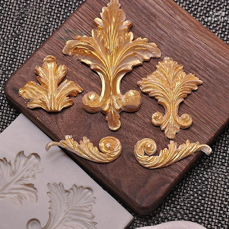 DIY Color Random Vintage Flourish Scrolls Silicone Fondant Mould Cake Decor Leaf Sugar Bake