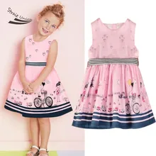 2016 New High Quality Pink Sweet Cartoon Baby Girl Dress Printing Clothes Summer Sleeveless Dress