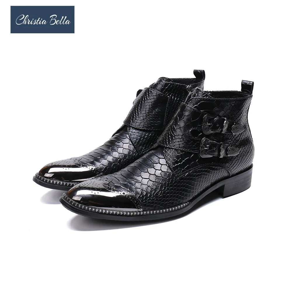 Кристиа Белла, однотонная Черная мужская деловая обувь из натуральной кожи, Классическая обувь с острым носком и пряжкой, официальная обувь для торжеств и свадеб