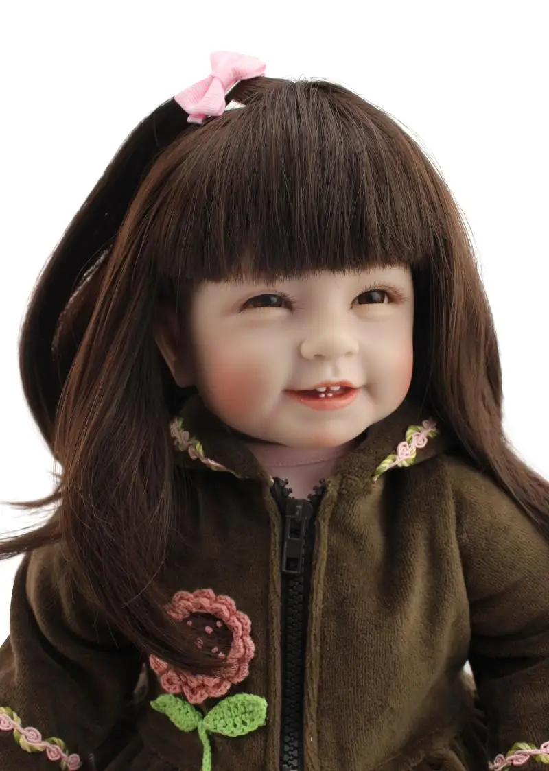 22inch 55cm Thailand girl dolls lifelike baby reborn bonecas long hair with teeth best girls toys