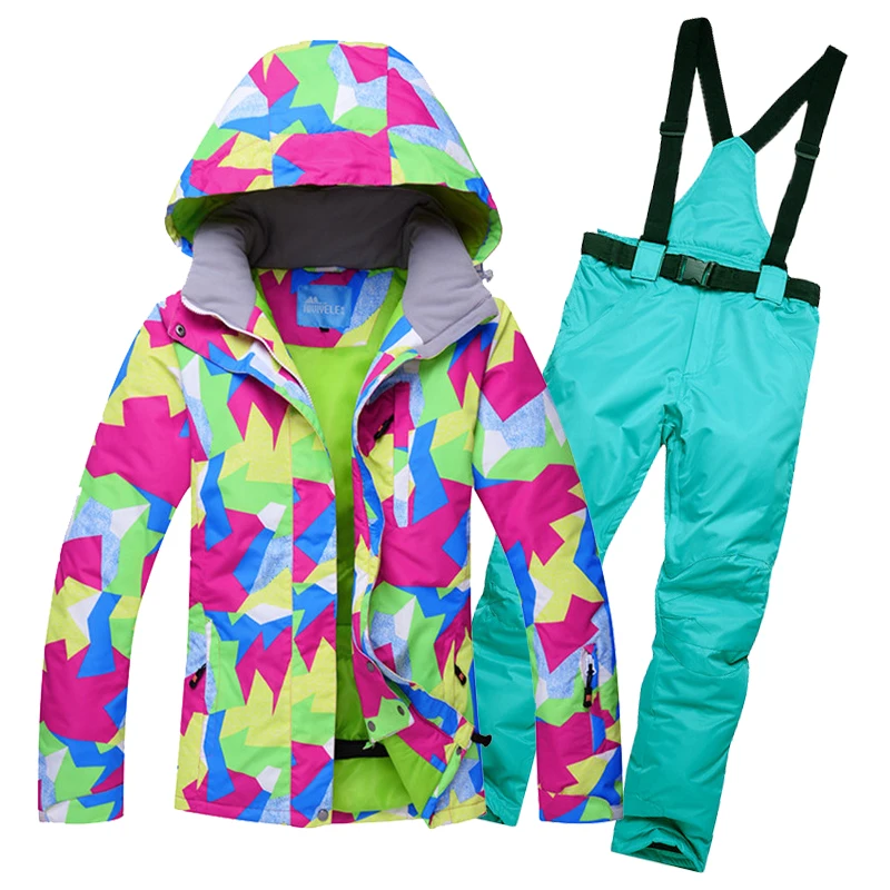 Горячая Распродажа, женские лыжные куртки и штаны, комплекты для сноуборда, толстый теплый водонепроницаемый ветрозащитный зимний женский лыжный износостойкий костюм - Цвет: Синий