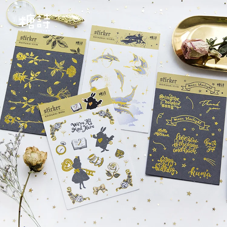 

Vintage Bronzing Greenhouse girl series Retro rose Alice Whale Decorative Stickers Scrapbooking Label DIY Diary Stickers Escolar
