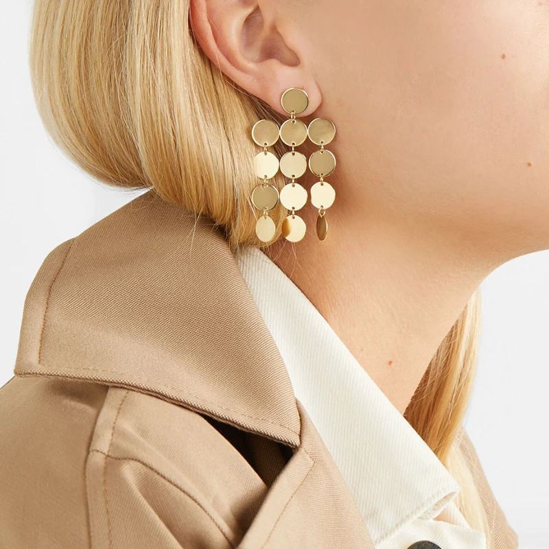 

Gold Turkish Coin Long Drop Tassel Earring for Women Boho Disc Geometrical Satement Metal Dangle Earrings Ethnic Jewelry