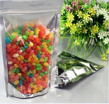 

40pcs Aluminum Foil/Clear Bag Resealable Stand Up Bag Zipper Plastic Retail Package Bag Mylar Ziplock Bag Silver Storage Pouch