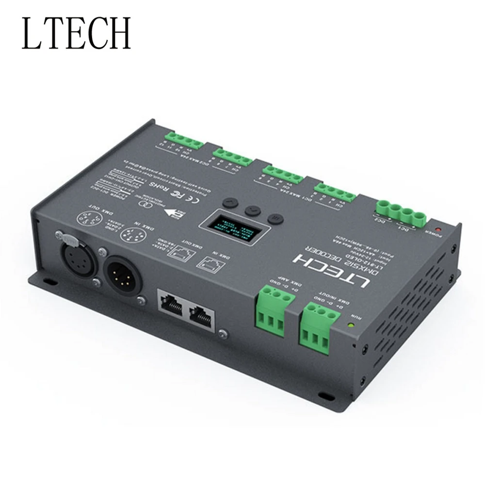 LTECH 12CH контроллер dmx LT 912 DC12 24V Вход 4A * Выход DMX512/RDM/3 контактный XLR Сделано в Китае RJ45