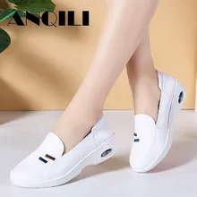 ANQILI/женские туфли на плоской платформе; легкие туфли для медсестры; женские повседневные кроссовки; удобная женская обувь без застежки из натуральной кожи белого цвета