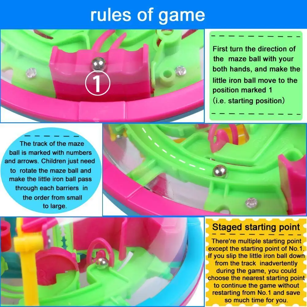 Kids 3D 100 Barriers Large Intellect Ball Balance Maze Game Educational Toy Gift (4)