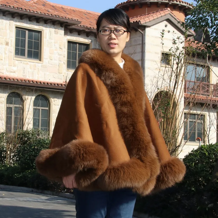 ZDFURS * Натуральные кашемировые шали из лисьего меха женские модные пончо