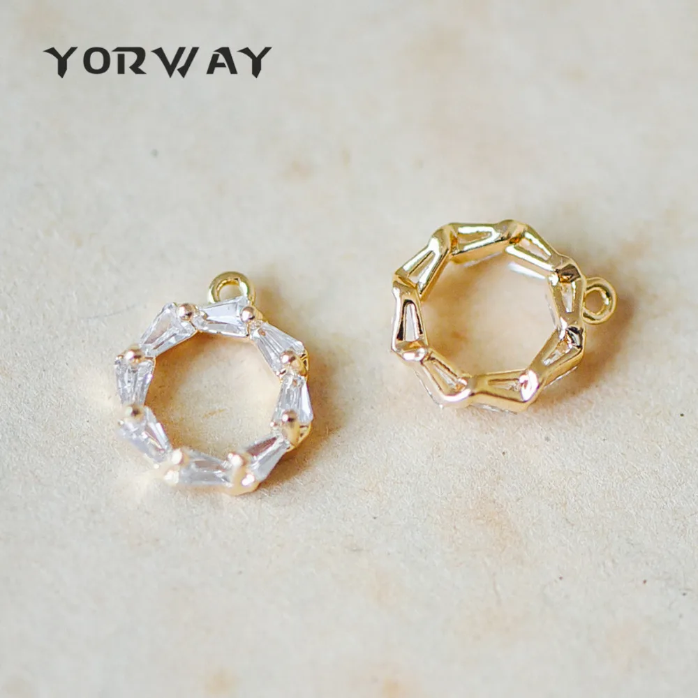

10pcs/lot CZ Paved Gold Flower Charm Pendants 12x10mm, Real Gold plated Brass, Tarnish Resistant (GB-323)