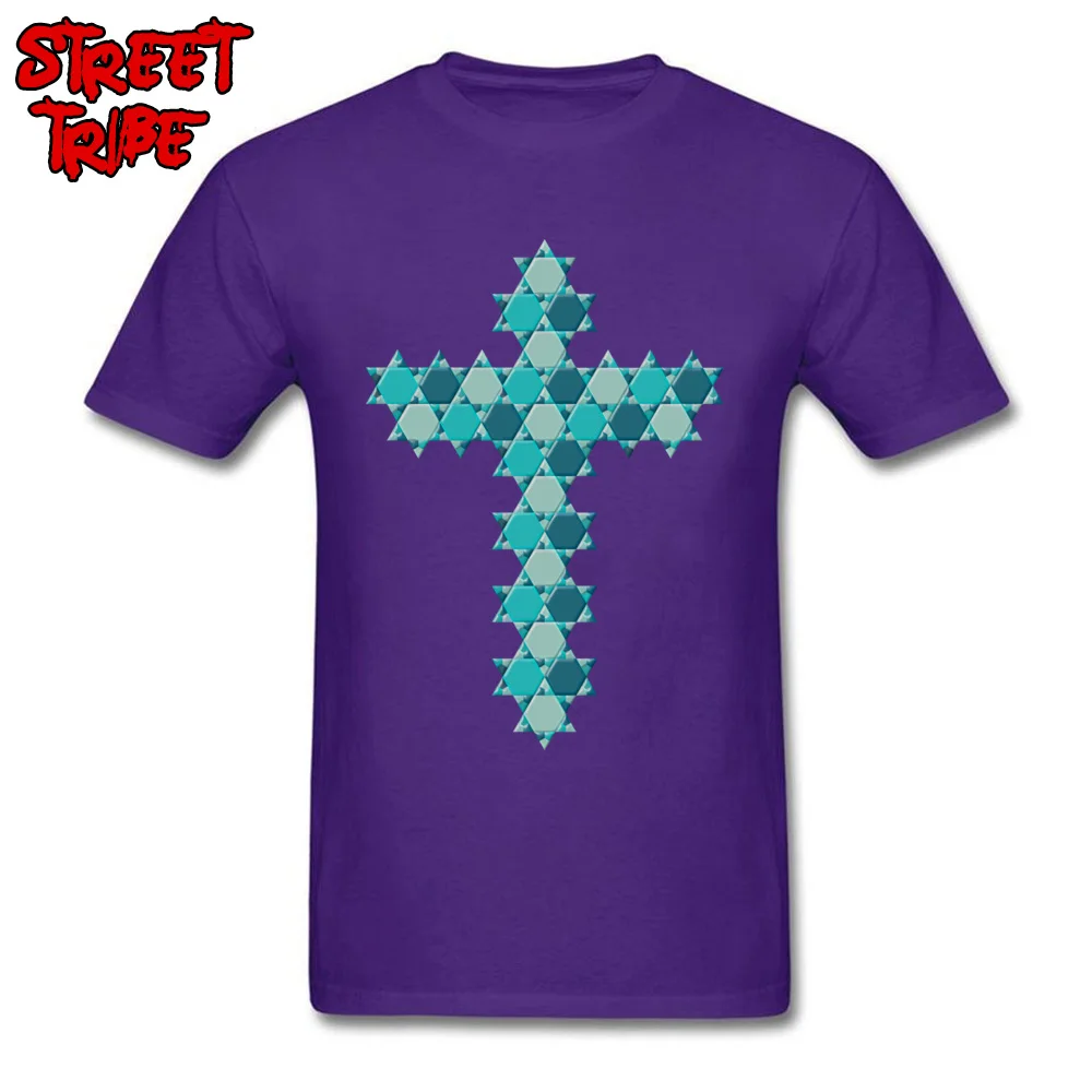Casual Design Man Tshirts On Sale Summer Short Sleeve O Neck 100% Cotton Tops Shirts Hip hop Tops Shirts Top Quality Blue Star of David Optical Illusion Overlaying a Cross purple