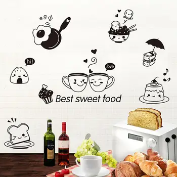 Kitchen happy Wall Stickers Coffee Sweet Food DIY Wall Art Decal Decoration Oven Dining Hall Wallpapers PVC Wall Decals