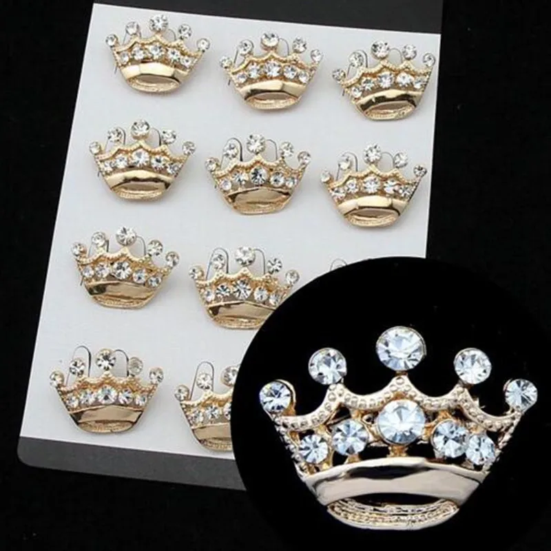 

12PCS/Lot Cute Rhinestone Crown Brooch Silver Gold Color Alloy Brooches For Women Men Collar Pins Wedding Brooch Gift
