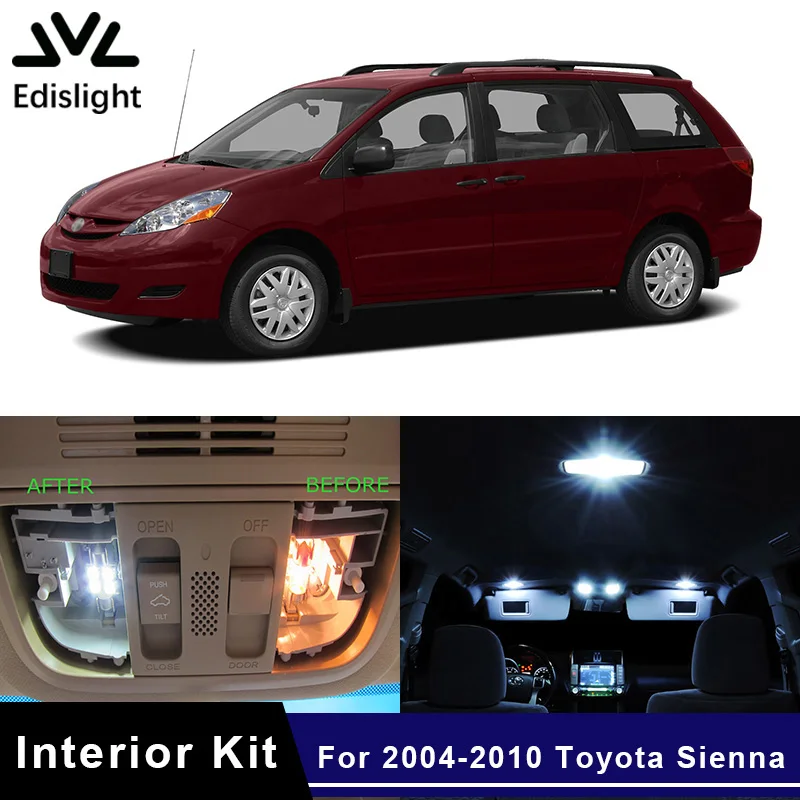 

Edislight 15Pcs White Ice Blue LED Lamp Car Bulb Interior Package Kit For 2004-2010 Toyota Sienna Map Dome License Plate Light