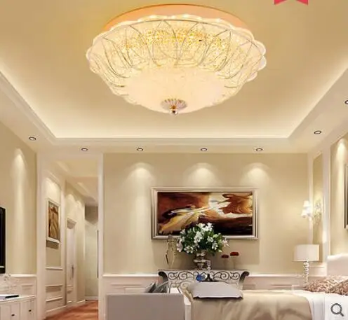 

European warm bedroom crystal ceiling lamp led round room lights