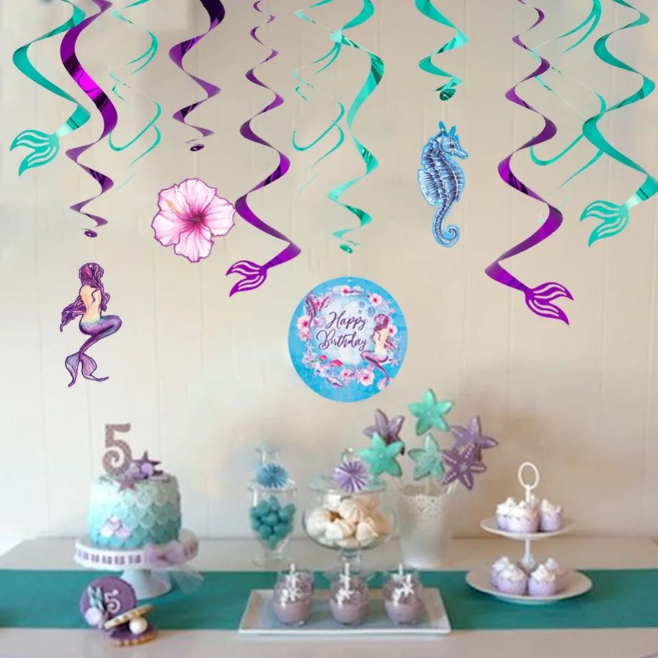 Mermaid Ceiling Hanging Swirl Fishes Baby Shower 1st Birthday