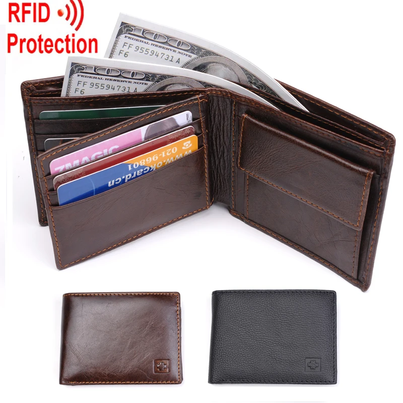 MRF7 2016 new men wallet RFID blocking , zippper coin pocket ,100% top grain cow leather wallet ...