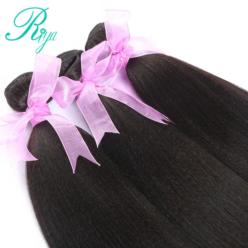 Riya Hair Brazilian Light Yaki Human Hair 3 Bundles 100% Human Hair Weave Natural Color 100% Remy Hair Extensions Free part