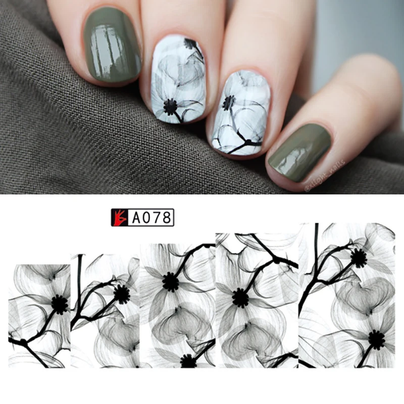 

Ink Flowers Pattern Water Decal Elegant Floral Nail Watermark Sticker Manicure Nail Art Transfer Sticker Decal