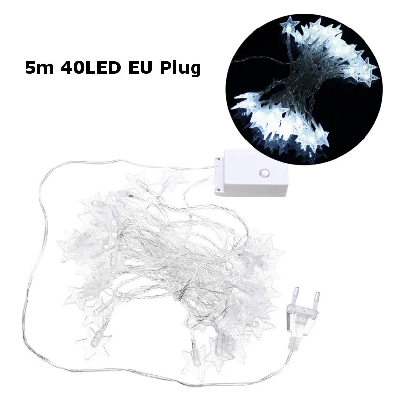 5M 40LEDs Plug-In Colorful Warm White Pure White Star Fairy String Light for Christmas Party AC220V