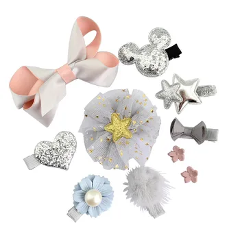

MIXIU 10pcs/set Ribbon Bow Hair clip Flower Rabbit Ear Star Pompom Crown Hairpin Cartoon Headwear For Kids Girl Hair Accessories