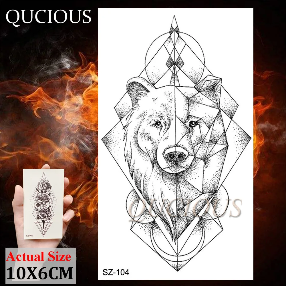Qucious волк медведь лиса Временные татуировки креативные Луна лес животное боди арт рука грудь татуировки для мужчин реалистичные листы наклейки