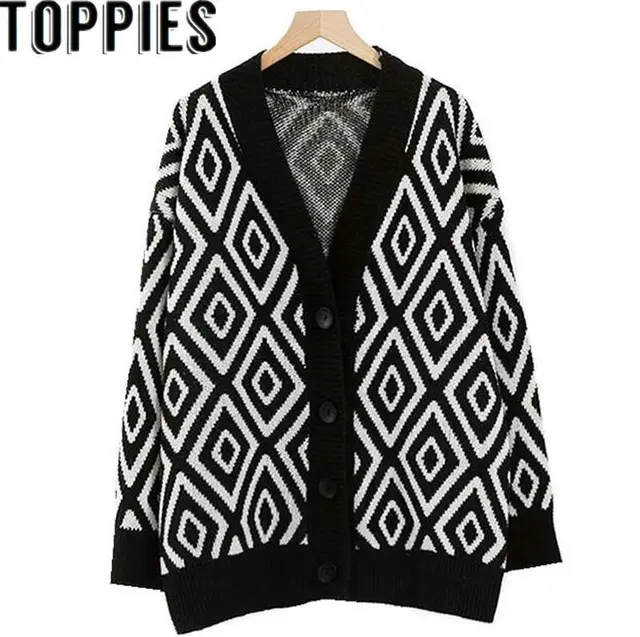 Reviews 2018 Women Winter V-neck Ethnic Pattern Cardigans Loose Batwing Sleeves Oversized Knitted cardigan