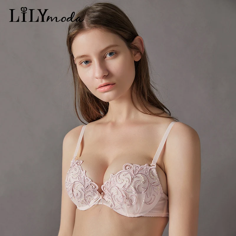 Женский хлопковый бюстгальтер Lilymoda с пуш апом 3/4 чашки цветочной вышивкой|bra push|bra