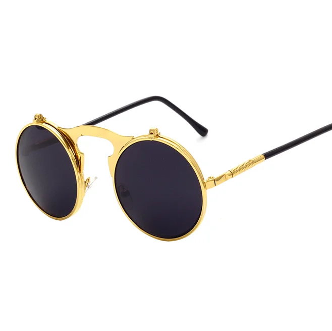 Женские солнцезащитные очки в стиле стимпанк поляризационные круглый металлический Ретро Солнцезащитные очки женские флип круговой